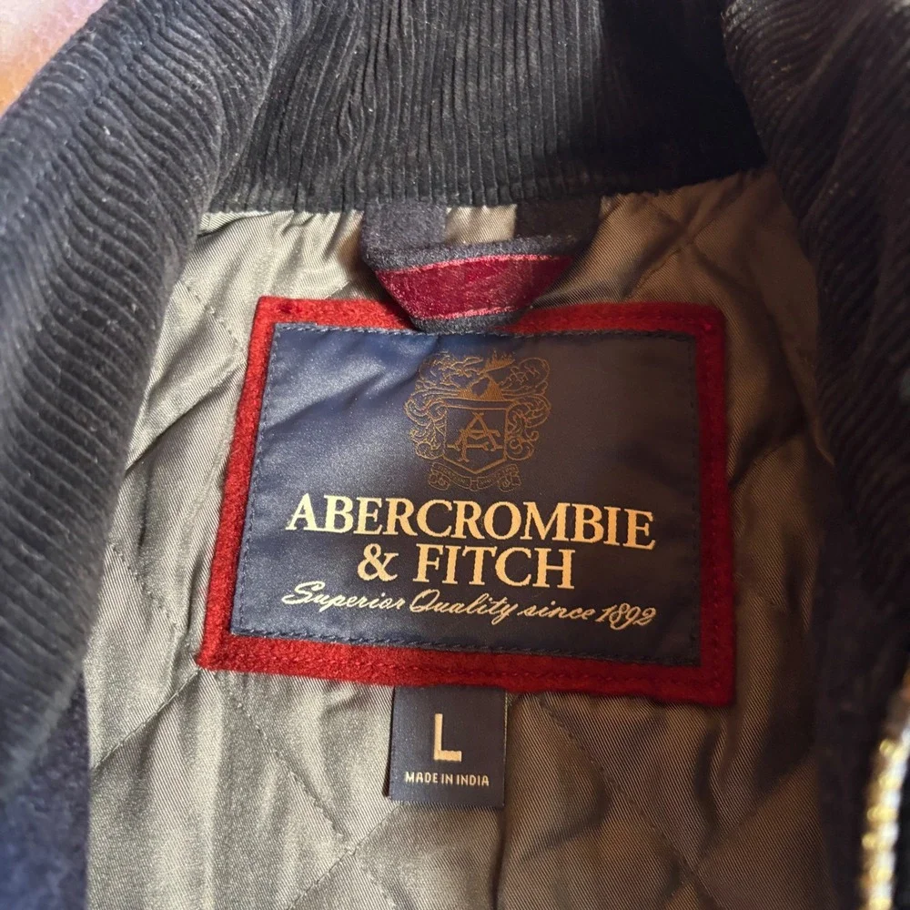 Abercrombie Fitch‎ Mens Wool Blend Bomber Jacket Size L Black Full Zip